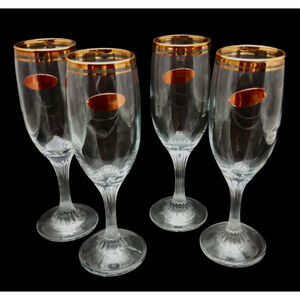Valencia 24 Karat Gold Rim Champagne Flutes Set Of 4
